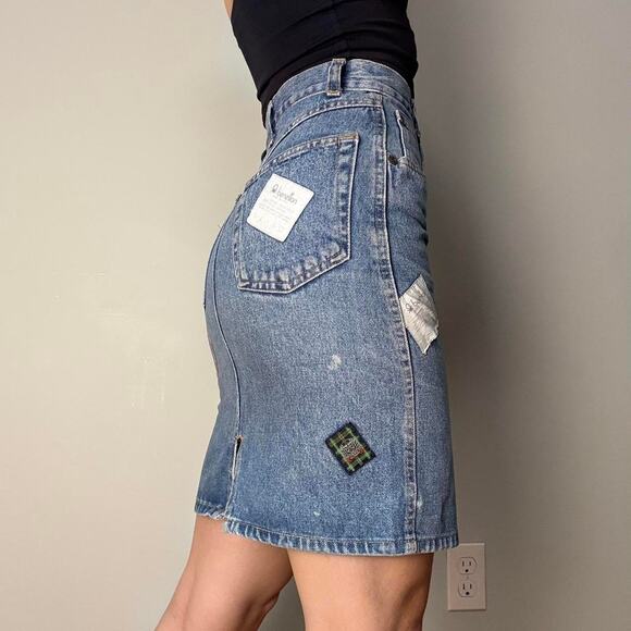 90s patchwork denim high rise denim skirt midi - United Colors of Benetton - Picture 6 of 8